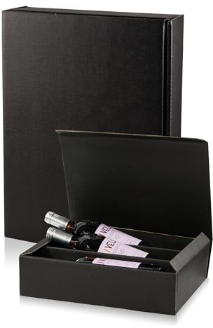 5x Flaschen Geschenkkarton Wein - Schwarz - für 3 Flaschen - Verpackung in hochwertiger Leinenoptik
