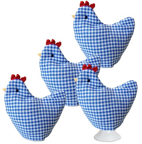 matches21 HOME & HOBBY Eierwärmer 4er Set im Landhaus-Stil - Schöne Huhn Ei-Wärmer blau weiß kariert - 9 x 12 cm große Abdeckung für Frühstücks-Eier als Küche Tischdeko