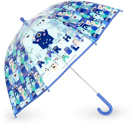 Legami - Ombrello per Bambini Dancin' In The Rain, Tema Monster, Struttura Antivento, Apertura manuale, Chiusura in Tessuto con Spazio per Nome, Impugnatura a Gancio, 73x65 cm