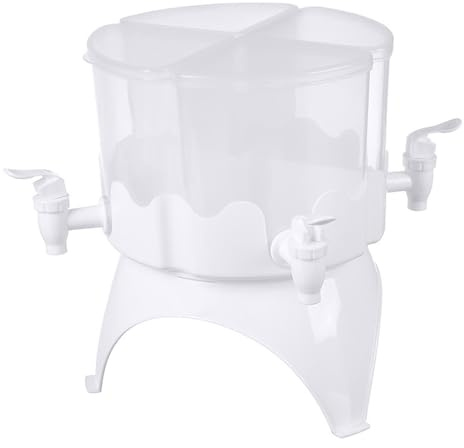 Tyenaza Drink Dispenser, 4L Beverage Dispenser, Large Capacity Plastic 4 Compartment Rotating Fridge Cold Drink Kettle with Spigot for Home Drinking