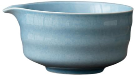Folpus Matcha-Schüssel aus Keramik, handgefertigt, Tasse für grünen Tee mit Ausgießer, 500 ML, traditionelle japanische Matcha-Schüssel für Freunde, Blau