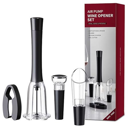 Juego de abridor de vino de aleación de aluminio: tapón de botella de sacacorchos y cortador de aluminio, kit de accesorios de vino de 4 piezas para disfrutar elegante botella montada en la pared