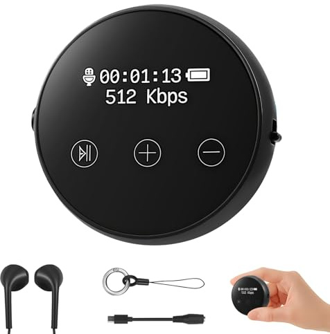 Grabadora de Voz IA Mini con Micrófono Espía Oculto, 64GB 4000 Horas, Activación por Voz Ajustable 45dB, Reducción Triple de Ruido, USB Recargable, para Conferencias y Entrevistas