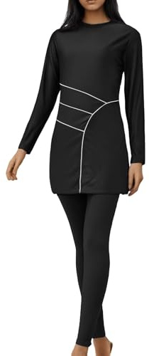Generisch Burkini Damen Set - Muslimische Badeanzug 3-Teilig mt Hijab & Hoher Taillen Hose Islamischer Schwimmanzug Bademode Muslim Ganzkörper-Badeanzüge Sport Swimwear