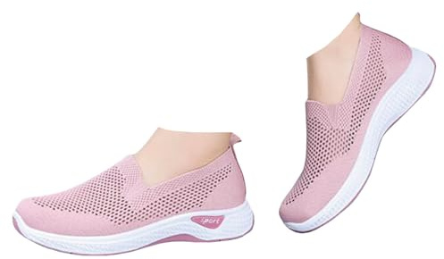 Xbemkste fritidsskor, dam, slip-on, sneakers, mesh, andas, bekväma, traditionella skor, sommarskor, platta skor, lätta sneakers, avslappnade promenadskor, ROSA, 37.5 EU