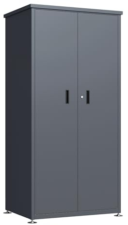 DEGAMO Gartenschrank LÜBECK aus Stahl 90x187cm, verzinkt + pulverbeschichtet, anthrazitgrau (RAL 7016), Zwei Türen abschließbar, wasserdicht