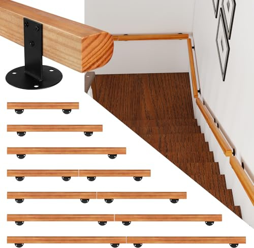 Jaxguom Barandilla de madera de pino, 150 cm, pasamanos para escaleras, pasamanos de pared, montaje lateral, incluye soportes de pared, material de montaje, para interior, madera semicircular
