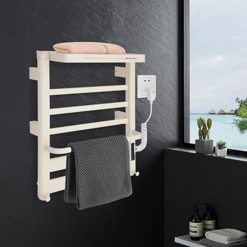 Kanbihao Radiateur de serviettes électrique - 500 x 600 mm - Avec thermostat - Sèche-serviettes électrique - Radiateur mural - Blanc