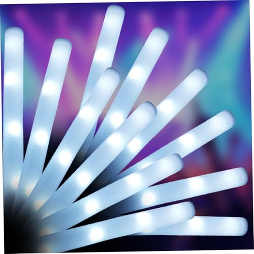 Varillas de espuma LED, 12 varillas luminosas de espuma, 18.5 pulgadas iluminadas, suministros de fiesta portátiles intermitentes para bodas, cumpleaños, raves, conciertos, Halloween, blanco, ilumina