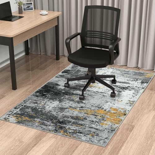 Cekene Teppich Bürostuhl Geeignet Bodenschutzmatte 120x150cm Schwarz rutschfeste Bodenschutzmatte Bürostuhl für Hartböden Abstrakt Bürostuhl Unterlage Schreibtischstuhl Unterlage für Laminat Fliesen