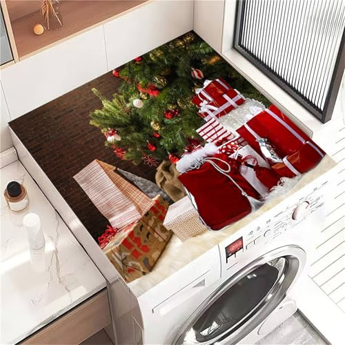Highdi Noël Rouge 3D Housse de Protection pour Machine à Laver Top, Coussin de Machine à Laver Antidérapant Housse de Machine à Laver pour Machine à Laver Sèche-Linge (Cadeaux de Noël,30x40cm)