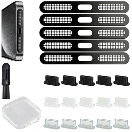 ZWWOGE Juego de 22 Fundas USB-C con Protector Contra Polvo y Cubiertas para Altavoces - Incluye Limpieza Móvil para Puerto de Carga - A Prueba de Polvo para iPhone 16/15 y Teléfonos Type-C