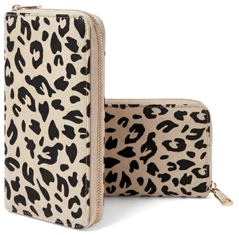 MillyMilk® Savana Large – Großer Leo Portemonnaie & Geldbeutel für Damen – Geräumige Geldbörse im Leopard Design in Wildlederoptik Animal Print – Stilvolle Clutch Wallet (Leo Creme)