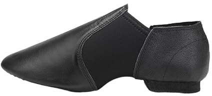 ERHTGUO Äkta läder jazzdansskor gulbrun svart för småbarn flickor kvinnor gymnastik unisex ett steg, Svart, 40(25CM)