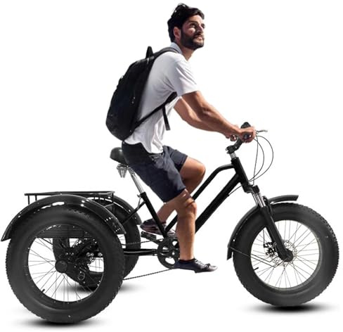 Fat Tire Dreiräder für Erwachsene, 20 Zoll 3-Rad-Fahrräder mit Korb, 7 Geschwindigkeiten, langlebiger Kohlenstoffstahlrahmen, Übungs-Trikes für Männer und Frauen
