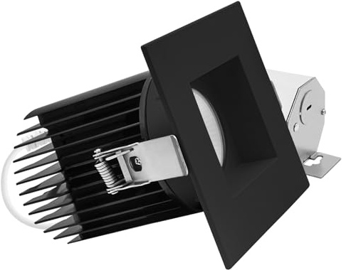 LUXRITE 4 Inch Recessed Light, Regressed Canless LED Spotlight, 5CCT 2700K-5000K, CRI90, 22W, 1700 Lumens High Output, 60º Wide Flood, Square Black Trim, Dual Dimmable, IC & Wet Rated