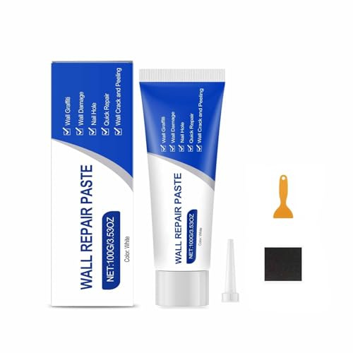 Spachtelmasse Weiß Innen, Wand Reparatur Reparaturspachtel Set für Löcher Wand Füllen, Bohrlöcher Verschließen & Wandfarbe Ausbessern Weiß,Fertigspachtel mit Spachtel, Schleifpapier & Flicken (Blau)