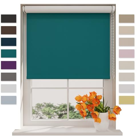 DTCH® Verdunkelungsrollo 50 x 190 cm Petrol, Größen von 40 bis 240 Breite, Ohne Bohren möglich, Rollo Wandmontage, Rollo 50 cm Breit, Fenster Rollos für Innen