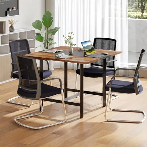 COSTWAY Konferenztisch, quadratischer Besprechungstisch mit Metallrahmen, Seminartisch zusammensetzbar für 4 Personen, Büro, Vorstandszimmer, Esszimmer (100 x 100 x 75 cm,Rustikal Braun + Schwarz)