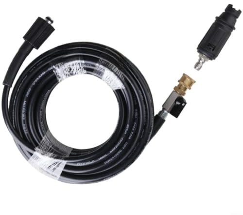 RiseNova Manguera de lavado de alta presión de 5 m M22 de 14 mm con interruptor conector rápido, boquilla de pico de pato PTFE 5800 PSI para limpieza de coche, boquilla de pulverización de pico de
