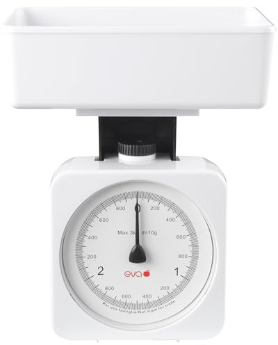 Bilancia da cucina meccanica – Precisione fino a 3 kg – Graduazione 10g – Bianco – Corpo resistente in ABS
