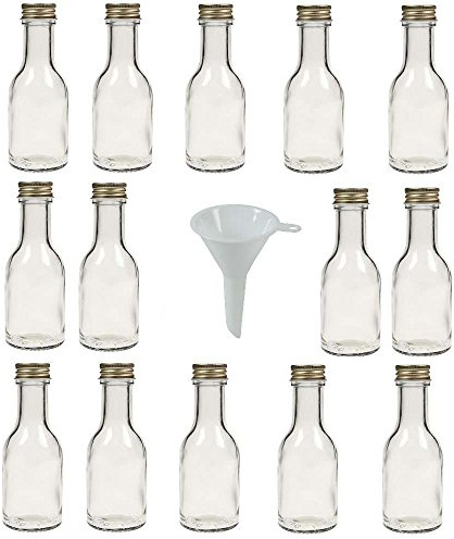 Viva Haushaltswaren - 14 Bottiglie in Vetro vuote con Tappo a Vite da riempire autonomamente, capacità 100 ml, Imbuto Bianco con Diametro da 5 cm Incluso