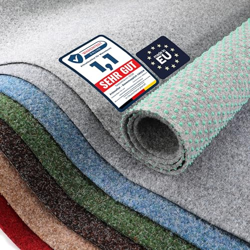 Primaflor Rasenteppich Green Grau 200 x 200 cm | Meterware | 8 mm | UV-stabilisiert | wasserdurchlässig | Balkonteppich mit Noppen | schnelltrocknender Outdoor Bodenbelag für Balkon und Terrasse