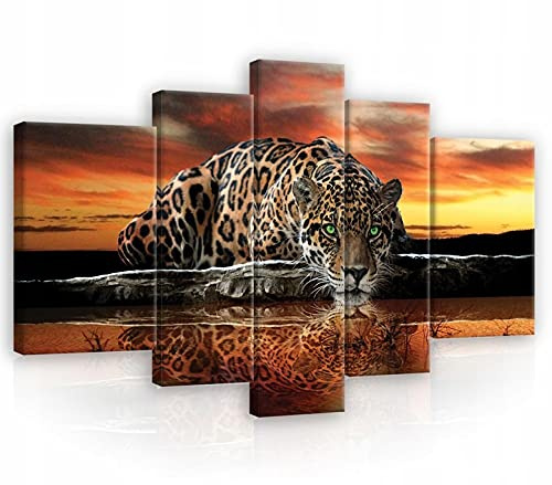 Forwall Leinwand Bilder 170x100 cm | Jaguar Afrika Tiere, Leinwandbilder, Bild auf leinwand, Format: 170x100 cm (BxH) - 5-teilig, Aufhängefertig: Das