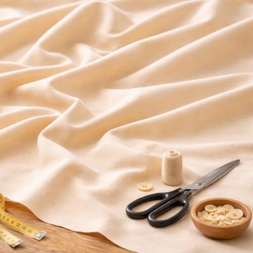 Stoff Meterware Beige 160 cm Baumwolle Linon – Uni einfarbig, schadstoffgeprüft, pflegeleicht, waschbar bis 30 °C, ca. 130 g/m², 1 Meter Baumwollstoff, hergestellt in Europa