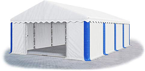Das Company Lagerzelt 5x8m wasserdicht weiß-blau mit Bodenrahmen 240g/m² PE Plane hochwertig Gartenzelt Summer Floor MPE