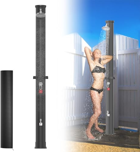 Froadp 40L Solar Gartendusche System Wassertemperatur bis 60℃ Solardusche mit 360° Drehbarer Regenduschkopf und Gartenschlauch-Anschluss Pooldusche für Camping Garten Draußen (Schwarz)