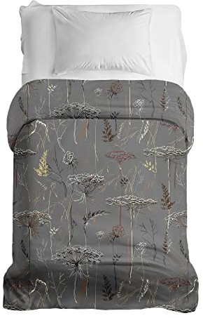 Gravity Gewichtsdecke Bezug - Schlaufen Bezugssystem mit Reißverschluss Baumwolle Deckenbezug für Erwachsene/Jugendliche Größe 135x200cm Gras Wiese Kräuter Grau Weiß