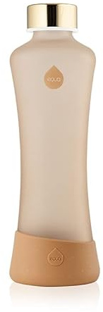 EQUA Squeeze Glasflasche, 550ml, wiederverwendbar, auslaufsicher, BPA-frei, mattiert, Boden aus Silikon, Zimt, Cinnamon