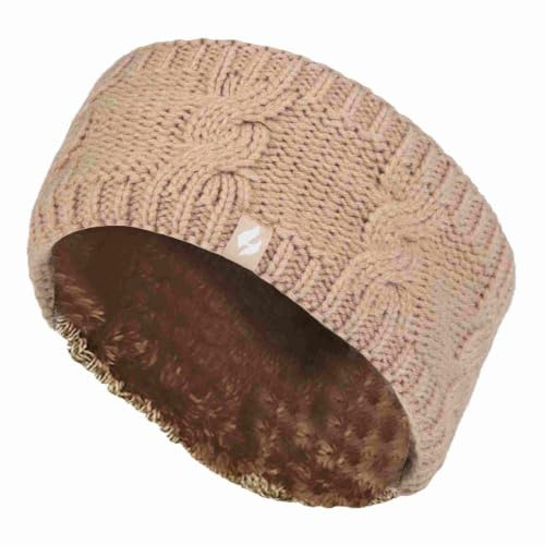 Heat Holders - Damen-Stirnband mit dickem Zopfmuster, Fleece-gefüttert, für den Winter, leer, Totenkopf, Ohrenwärmer (Einheitsgröße, Beige)