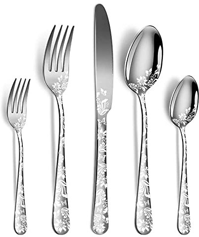 ESSONIO Geschirr-Set, 60-teiliges Edelstahl-Besteck-Set für 12 Personen, Küchenutensilien-Set, Geschirr-Besteck-Set für Zuhause und Restaurant, Hochzeit, Halloween, Weihnachten