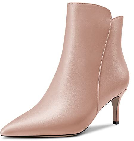 Castamere Mujer Aguja Medio Gatito Heel Puntiaguada Punta Botines Cremallera Slip-on Clásico Dress Oficina 6.5 CM Heels Botas Marrón 43 EU