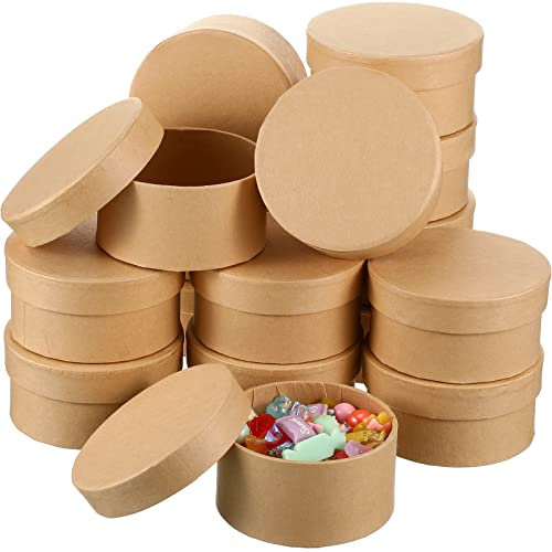 Geyee 24 Pcs 3.9 Inch Paper Mache Boxes with Lids, Small Gift Box,Round