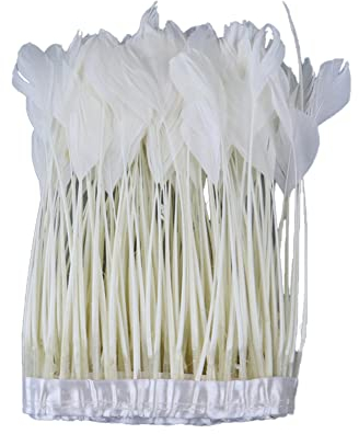 2 Yards Gänsefeder Fringe Trim, Feder Fransen mit Satinband Fransenborte Fransenband zum Nähen DIY Deko Federn basteln DIY Cape Schal Rock Halloween Kleid Weihnachten Kostüme Dekoration,Weiss