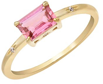 Epinki Echt Schmuck Ring 18 Karat Gelbgold, Klassiker Solitärring mit Turmalin (Rosa, Rechteckschliff) Au 750 Hochzeitsring Freundschaftsringe für Damen, Gold, Gr.52