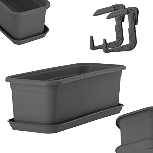 KADAX Jardinière de balcon en plastique, 40 cm, avec socle et support, pour intérieur et extérieur, anthracite