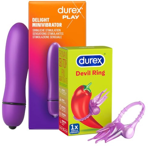Durex Devil Ring Anello Vibrante Elastico con Vibrazione Silenziosa per Stimolazione Intima Vaginale Clitoridea + Durex Delight Minivibrator Stimolatore per Lei Massaggiatore Intimo Waterproof