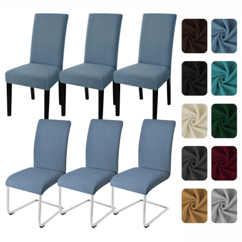 Yugarlibi Stuhlhussen 6er Set Stretch Stuhlhussen Schwingstuhl Elastische Hussen Stuhlbezug Abnehmbarer Waschbarer Stühle Schutz für Küche Restaurant Hotel Bankett Hochzeit (Graublau, 6 Stück)