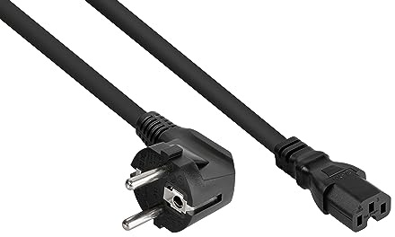kabelmeister Netzkabel Schutzkontakt-Stecker Typ E+F (90° gewinkelt) an Warmgeräte-Buchse C15- schwarz - 1,00mm² - 0,5m / 50cm
