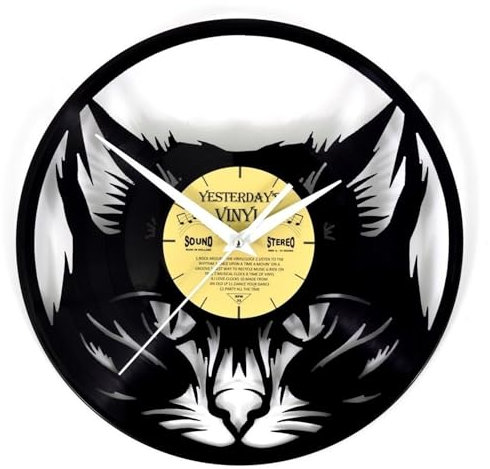 Katze Vinyl Wanduhr aus Einer echten Schallplatte