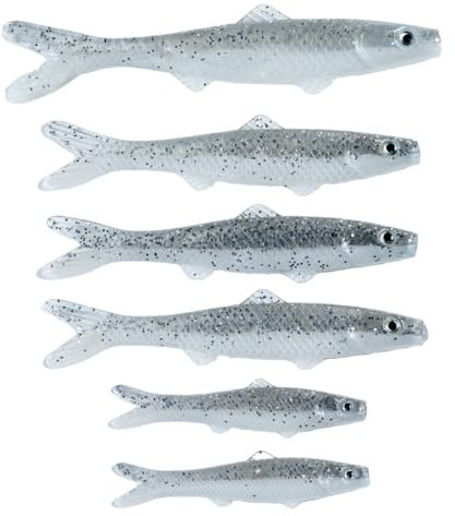 Banjo Minnow Silver Minnows + lebensechter Köder für alle Fische + langlebiges Material, das Fische fängt, Süß- und Salzwasser Angelköder + Haken und Anker