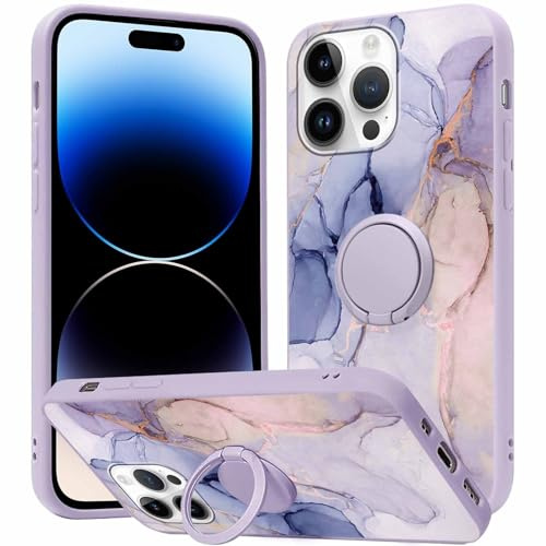 Yoedge Phone case for iPhone 15 Pro 6.1 inch, 360°Magnetic Ring Holder Kickstand Soft Silicone Shockproof Anti-Scratch Protective Resistant Fashion Aesthetics Pattern for iPhone 15 Pro, Marble 1