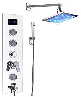 Système de douche LED, Panneau de douche LED raffiné et pommeau de douche combinaison gratuite robinet de douche chromé mural robinet de salle de bain 4 fonctions Multifonctionnel ( Color : Type a 12