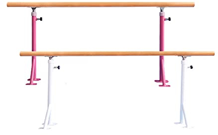 Ballettstange, weiß/rosa Ständer, Ballettstange mit Holzgriff, verstellbare Tanzstange zum Dehnen, Gymnastik, Training (Größe: 150 cm, Farbe: Weiß) (Rosa 100 cm)