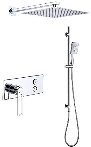 Duschsystem, wandmontiertes Duscharmatur-Set mit Wannenauslauf und Handbrause, Dusch-Kombi-Set, 30,5 cm Regenduschkopf, Einzelgriff-Badewanne und Duschverkleidungsset mit Duschstange, C