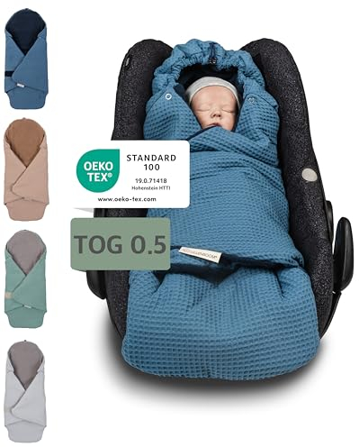 ULLENBOOM Einschlagdecke Babyschale Sommer, Aus 100% OEKO-TEX Materialien - Blau (Made in EU) - Decke für Babyschale & Kinderwagen, Für gängige Kindersitze, ideal für 0 bis 9 Monate